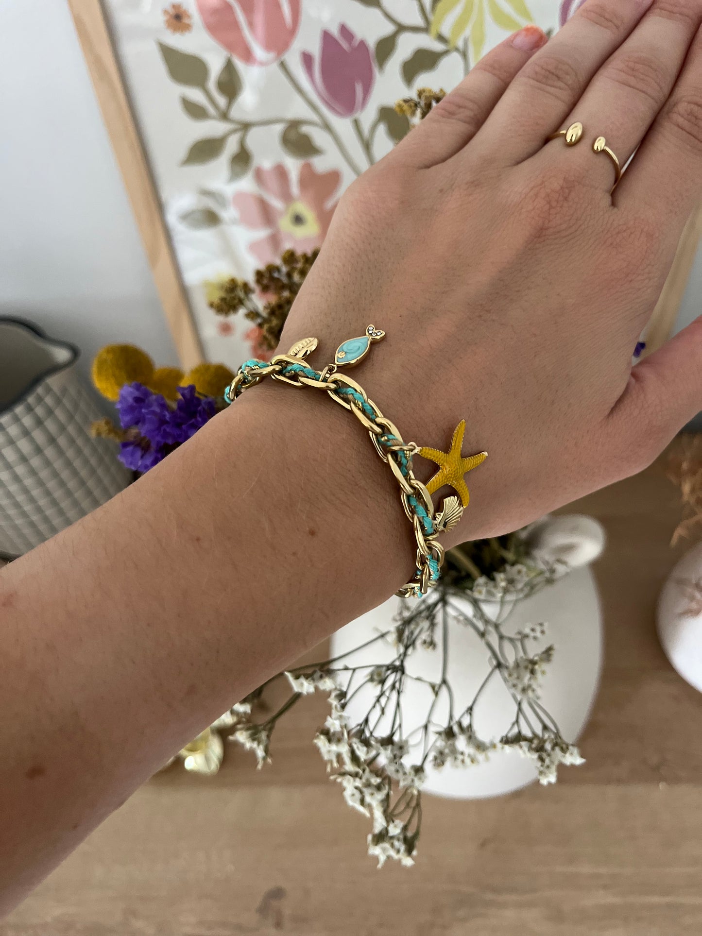 Bracelet, coquillages avec motif étoile, poisson