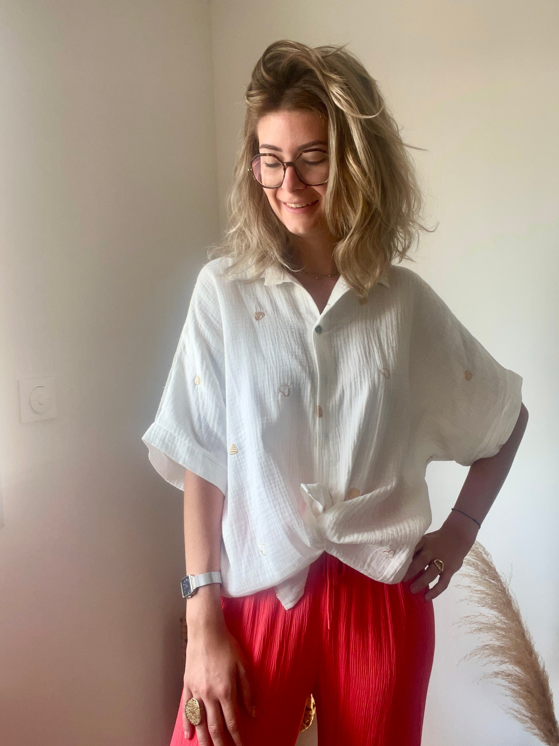 gaze de coton motifs coeur dorés