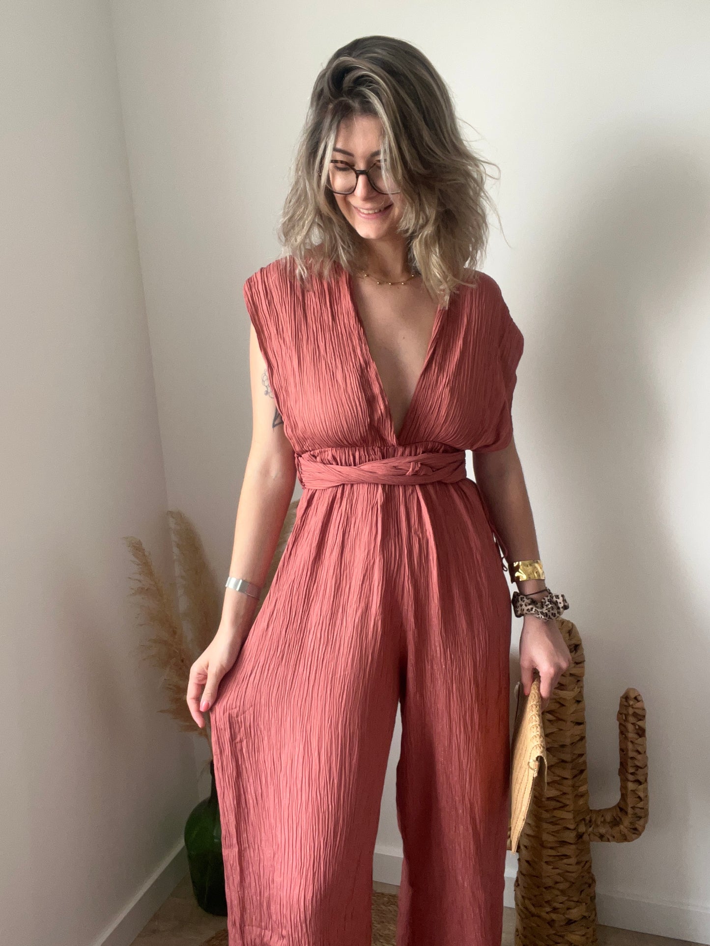 Jambes larges, très agréable à porter couleur terracotta