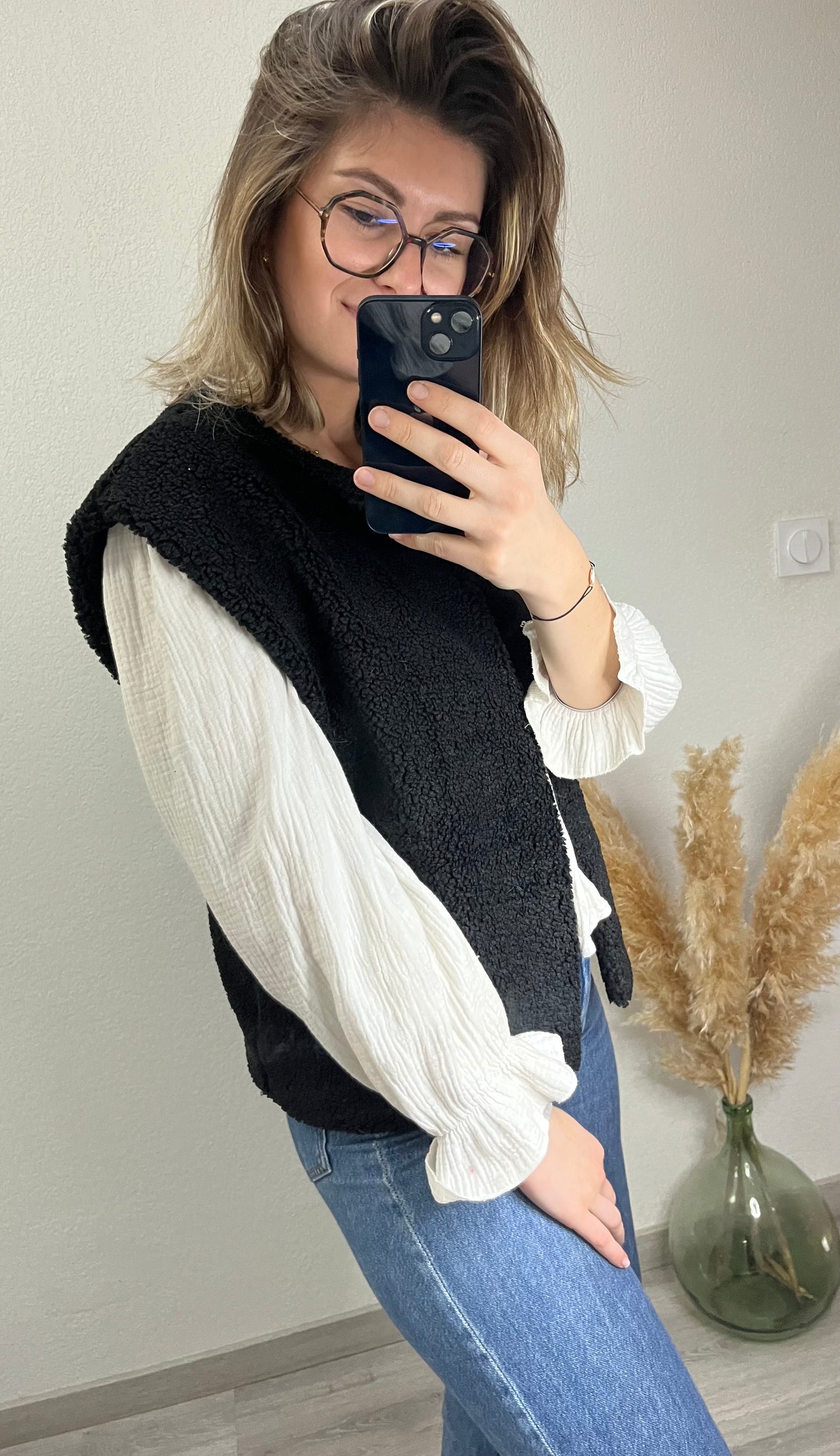 Gilet noir sans manche très doux taille unique