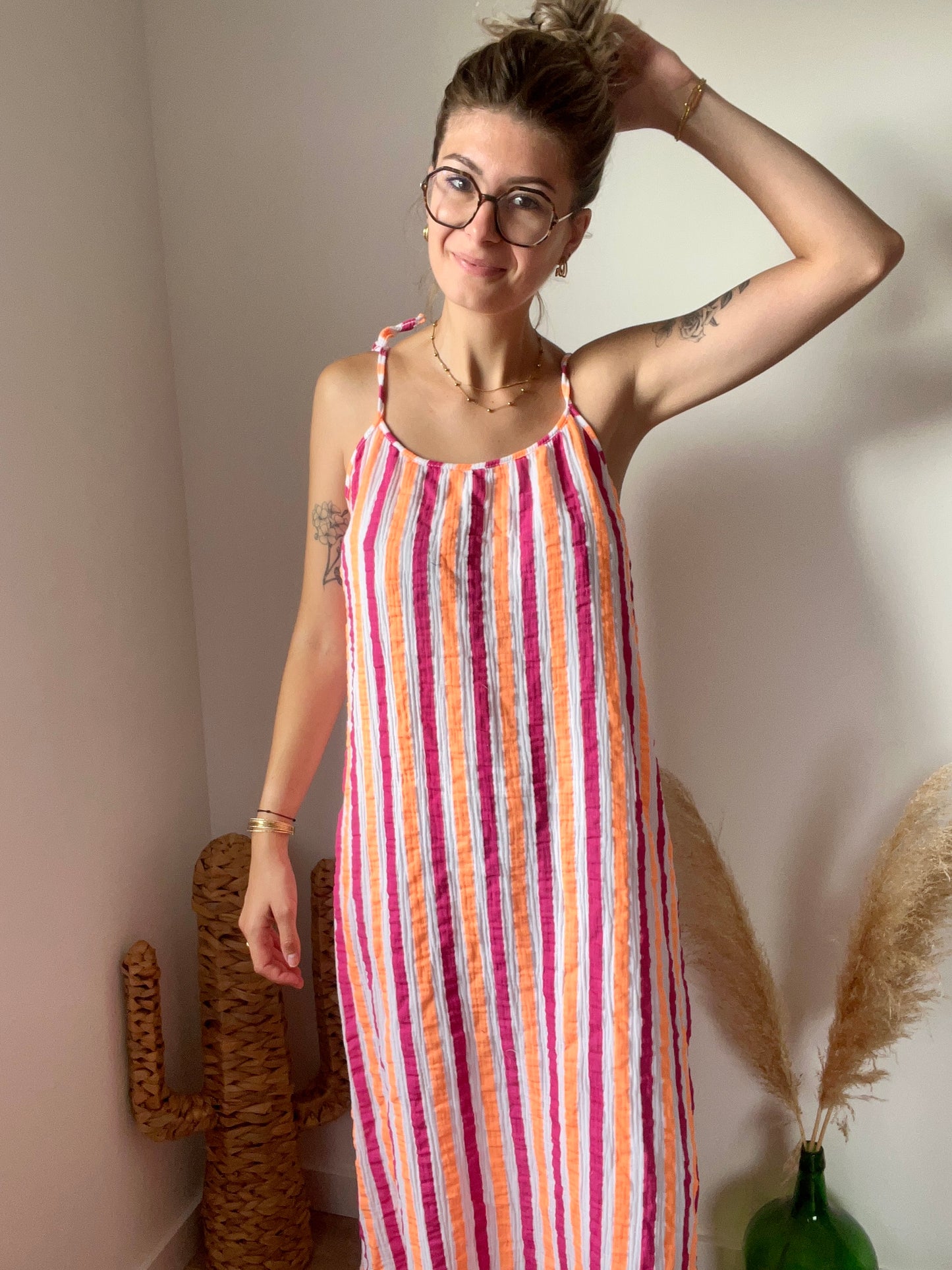 Robe longue en gaz de coton, coloré idéale pour des journées en bord de plage