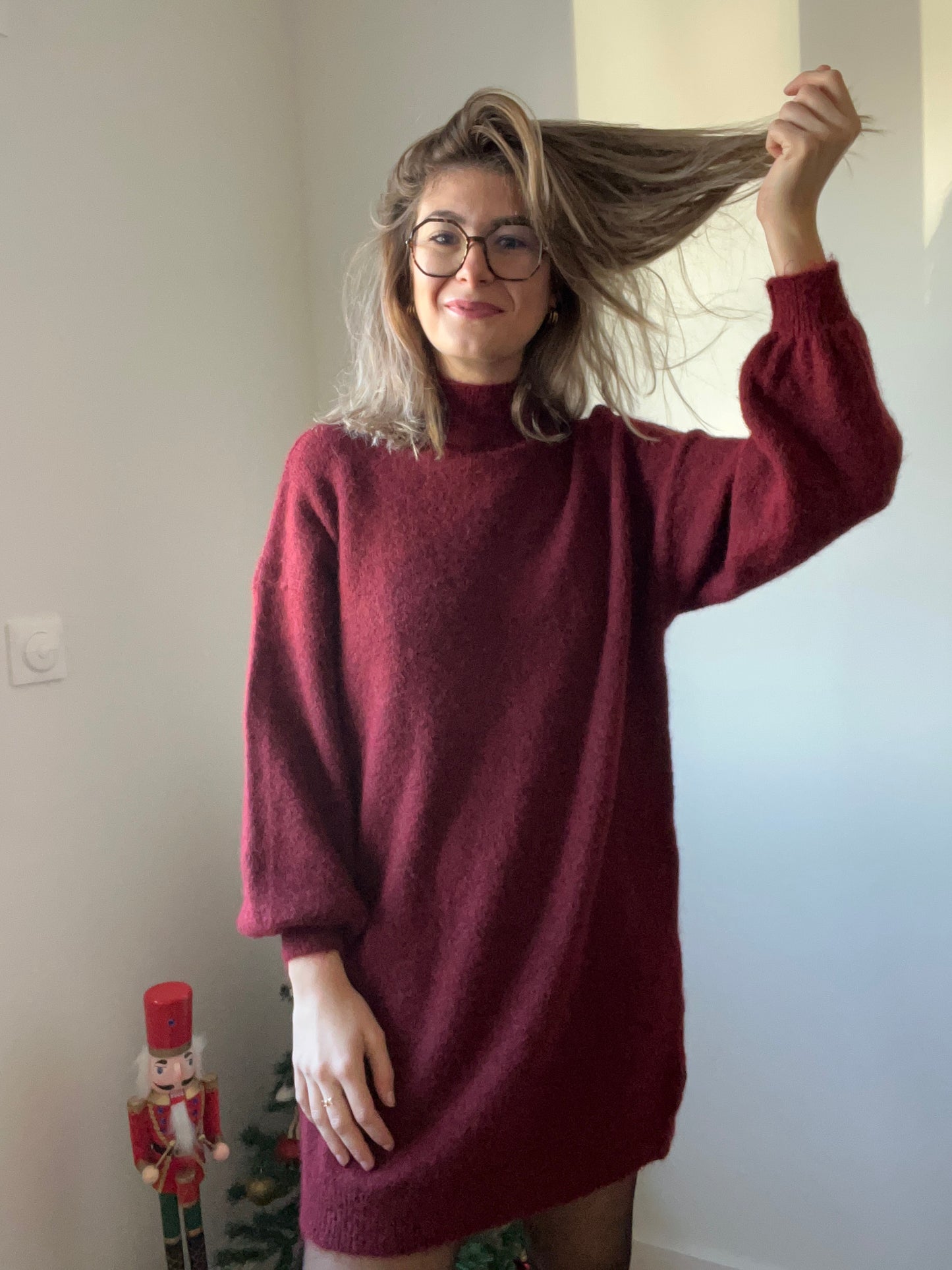 Robe pour l’hiver et l’automne en taille unique de couleur bordeaux