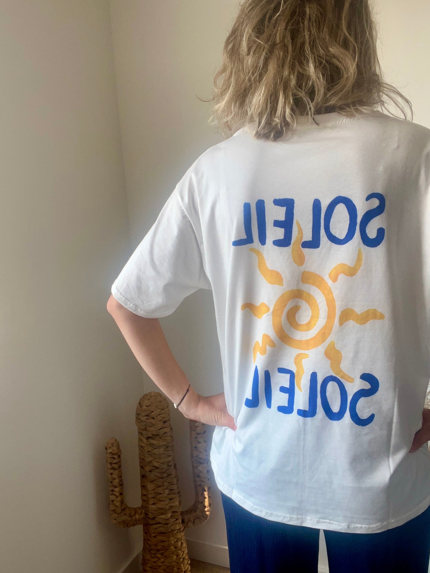 couleur blanc en coton motifs bleu et jaune