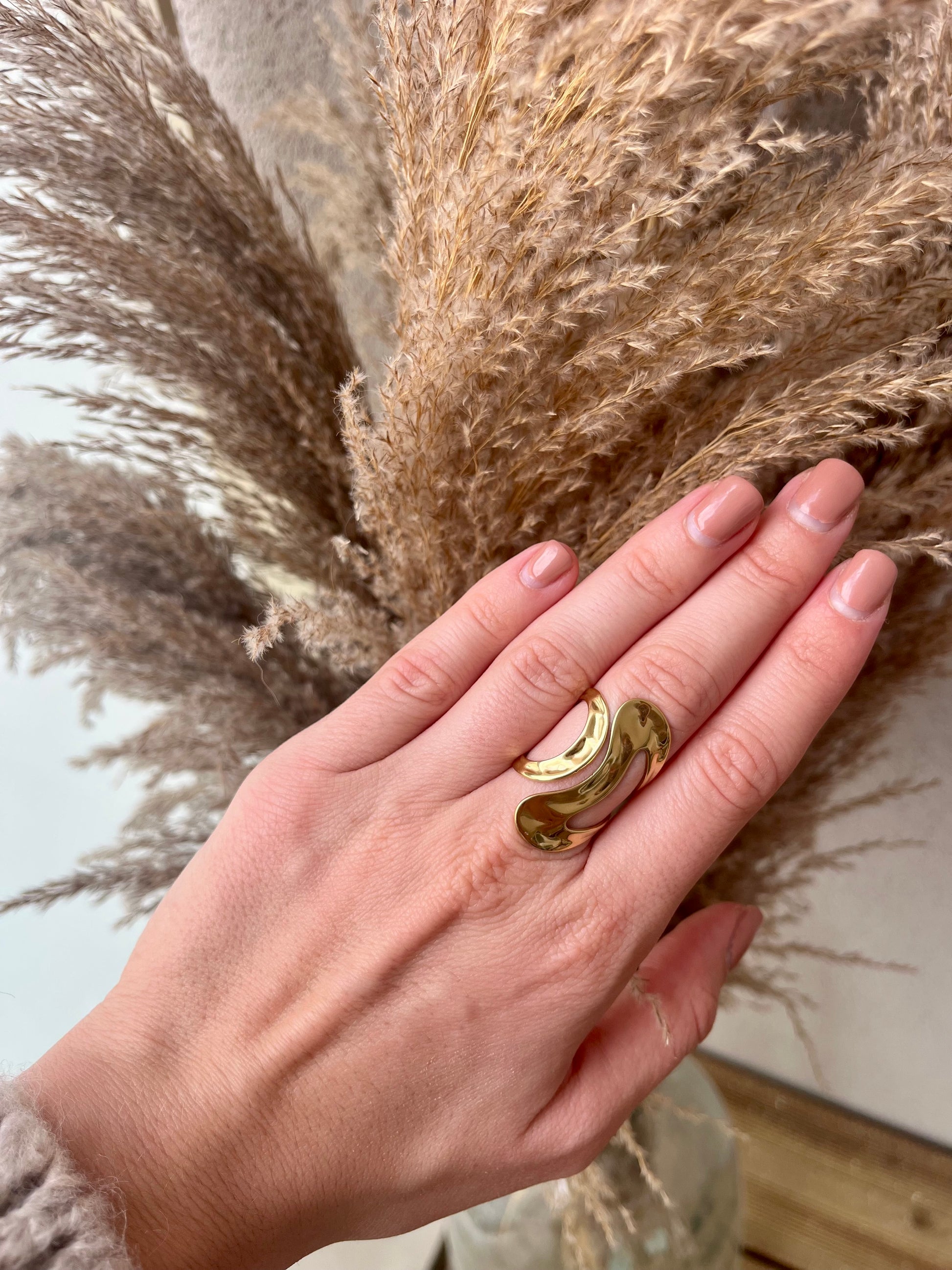 bague pour femme en acier inoxydable de couleur or 