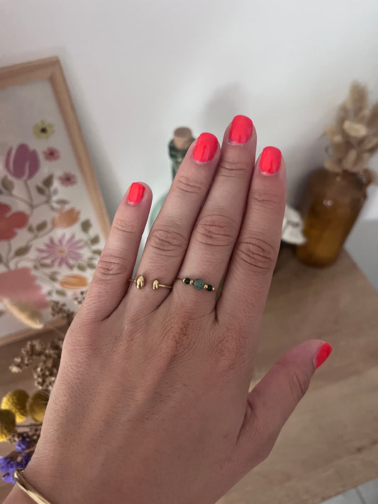 Bague pour femme en acier inoxydable avec perles de couleurs vertes 