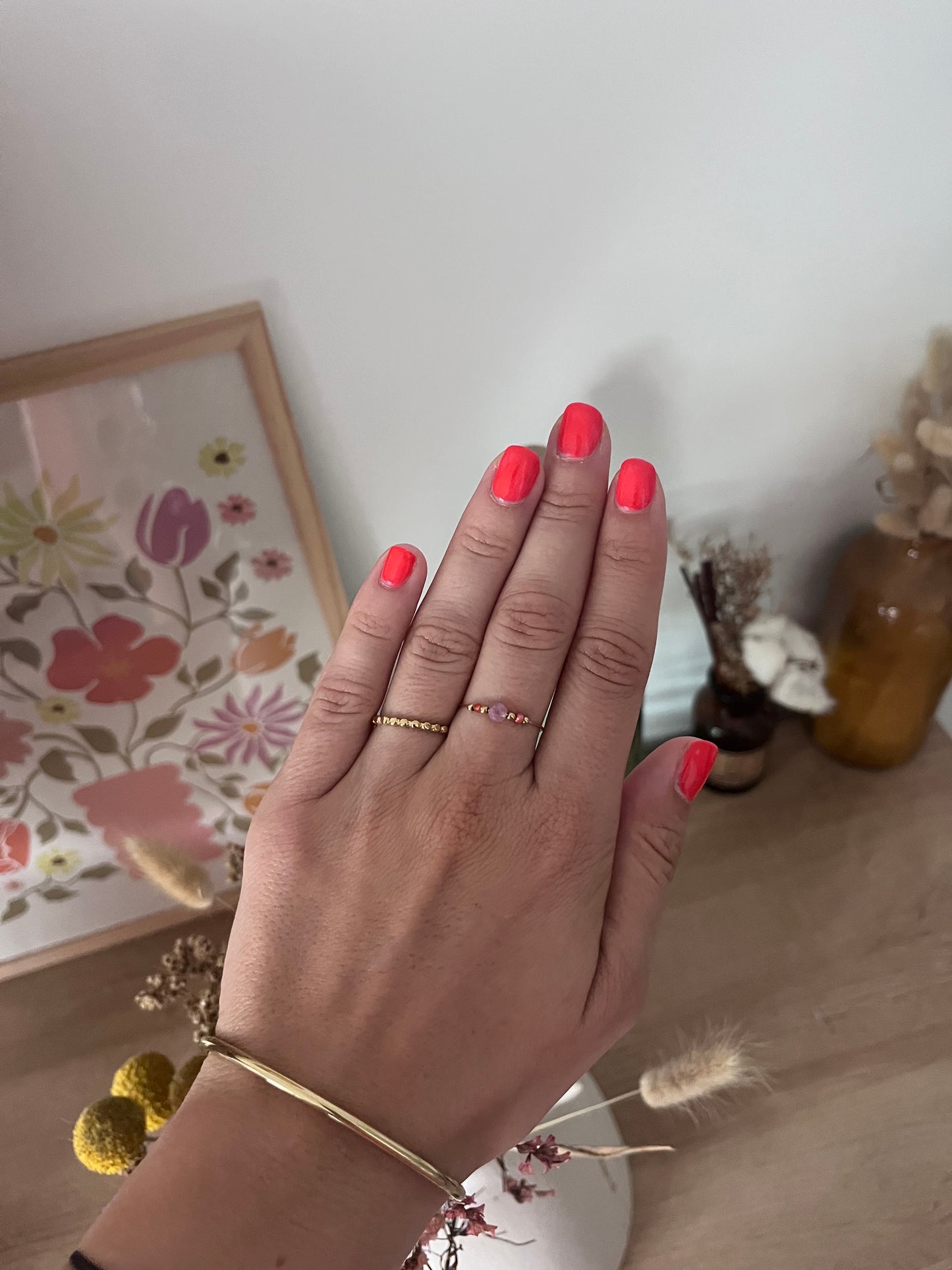 Bague pour femme taille réglable couleur or avec pierre précieuse 