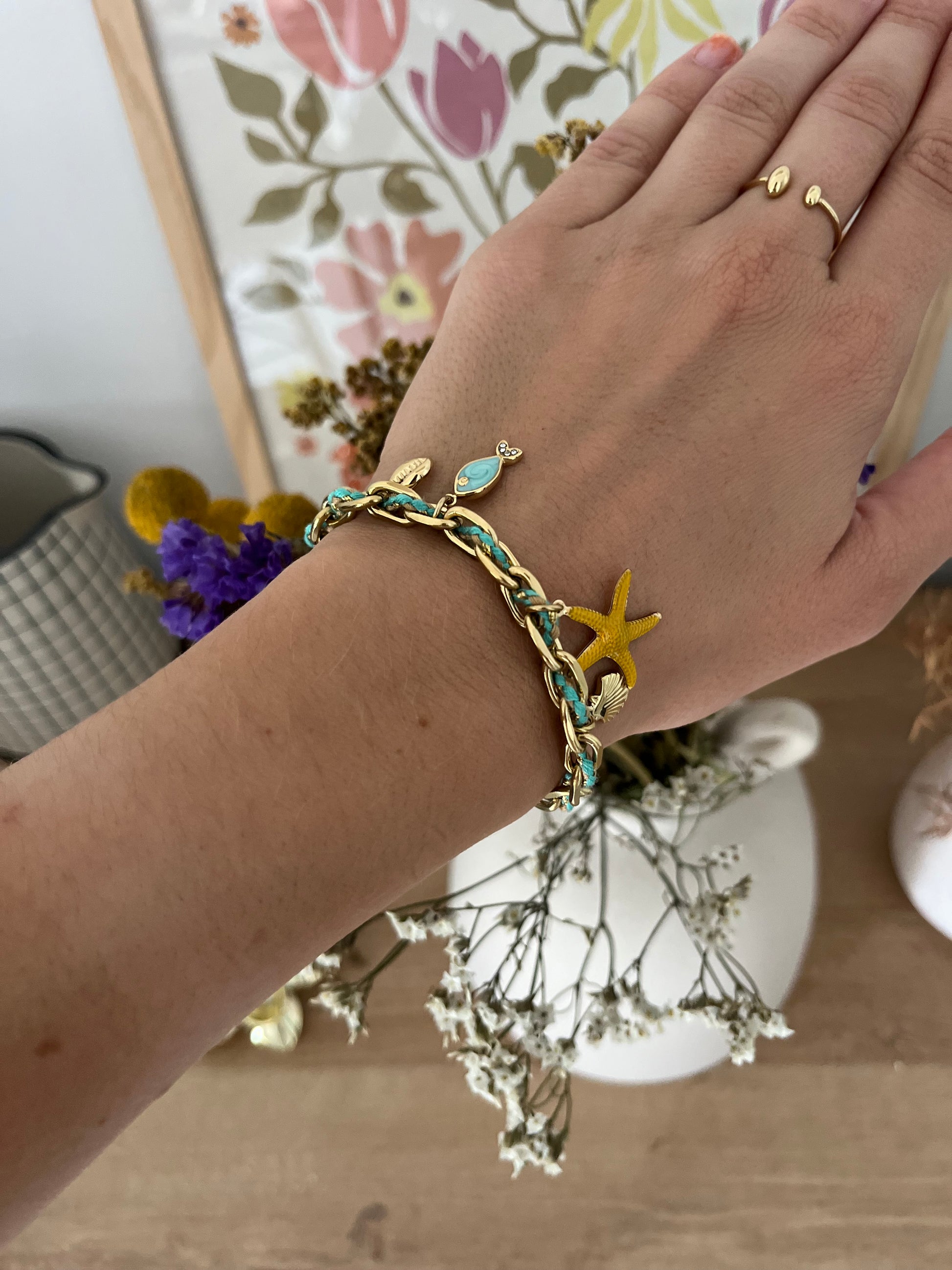 Bracelet, coquillages avec motif étoile, poisson