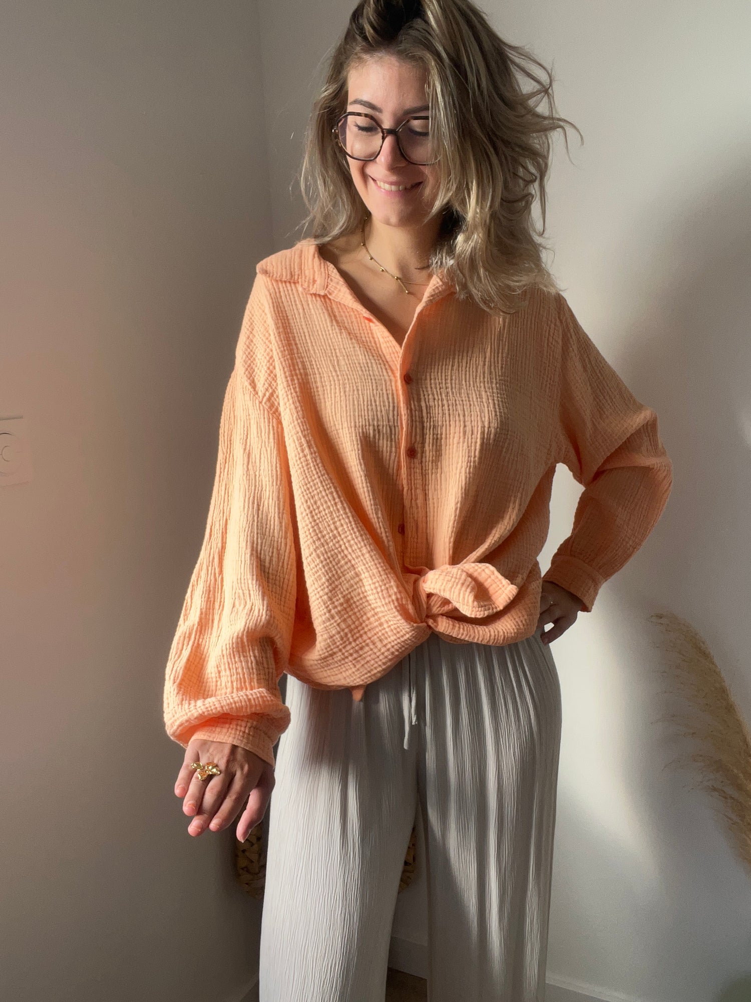 Chemise en coton couleur orange 