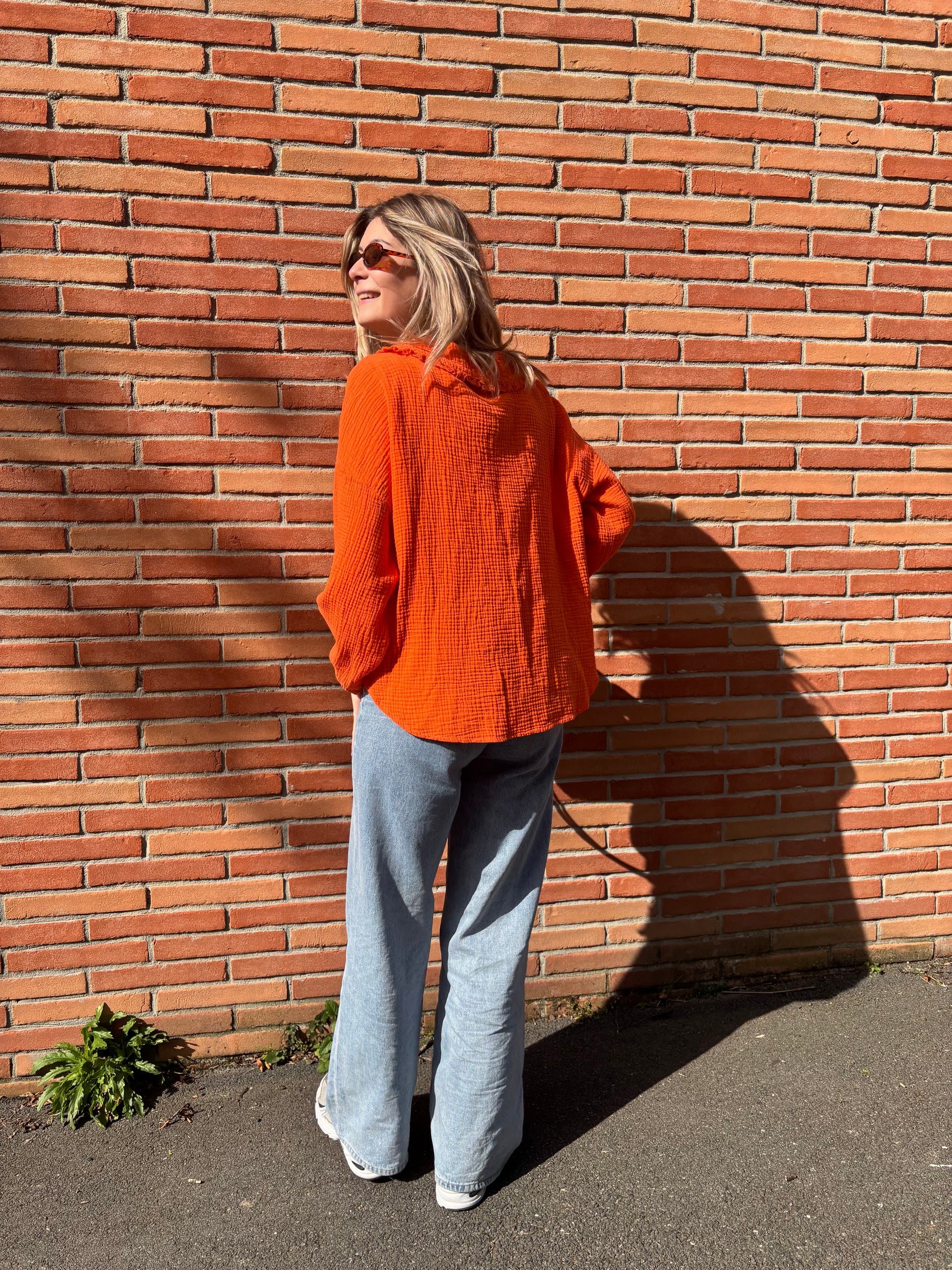 Chemise orange casual femme en gaze de coton