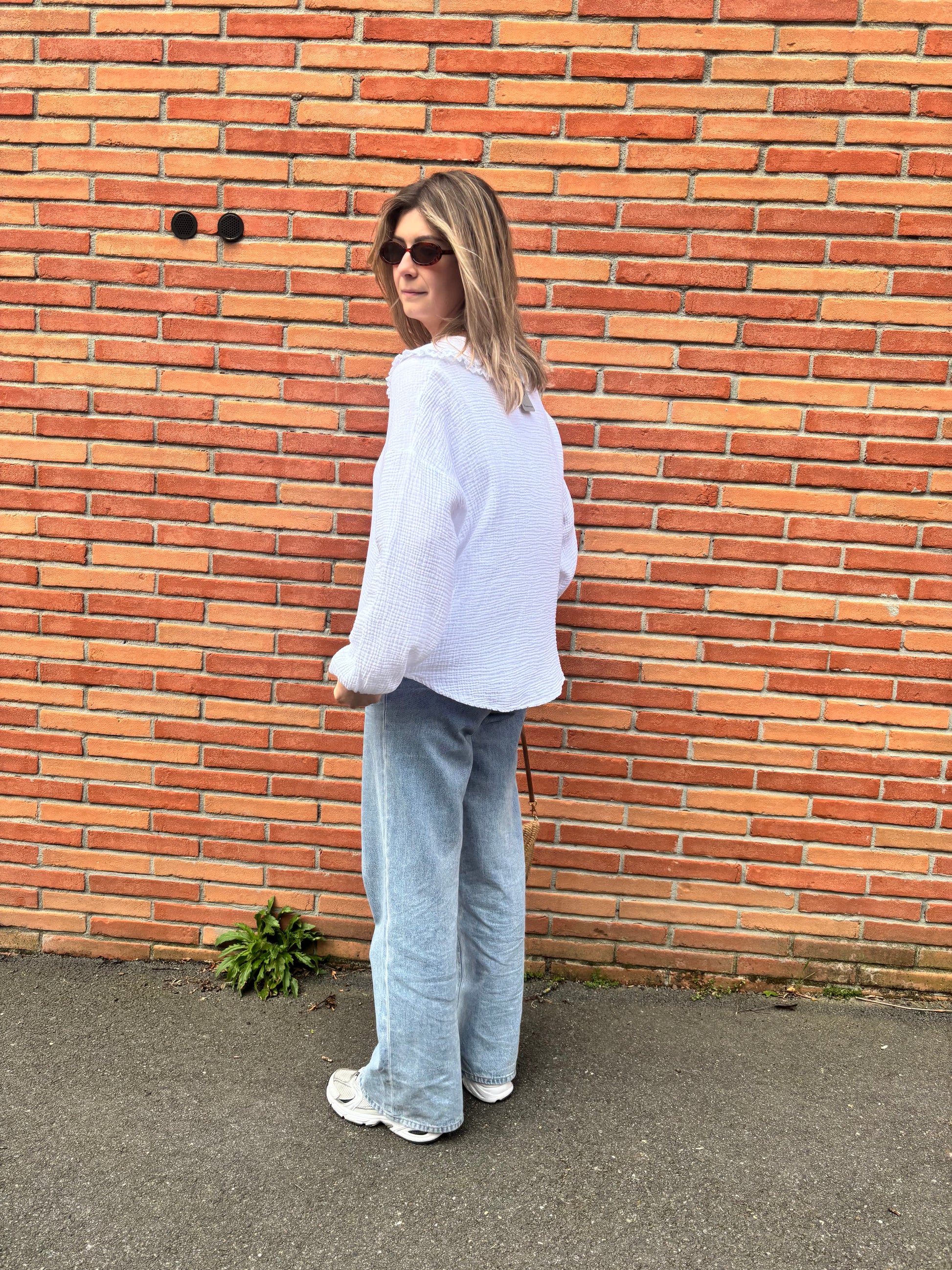 Chemise blanche casual femme en gaze de coton