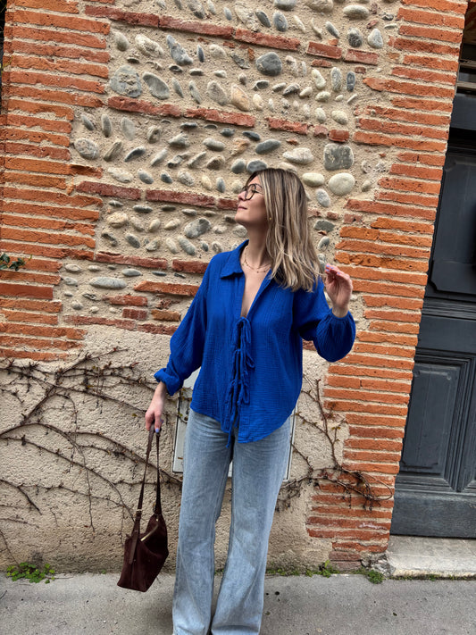 Chemisier pour femme en gaze de coton de couleur bleu roi 