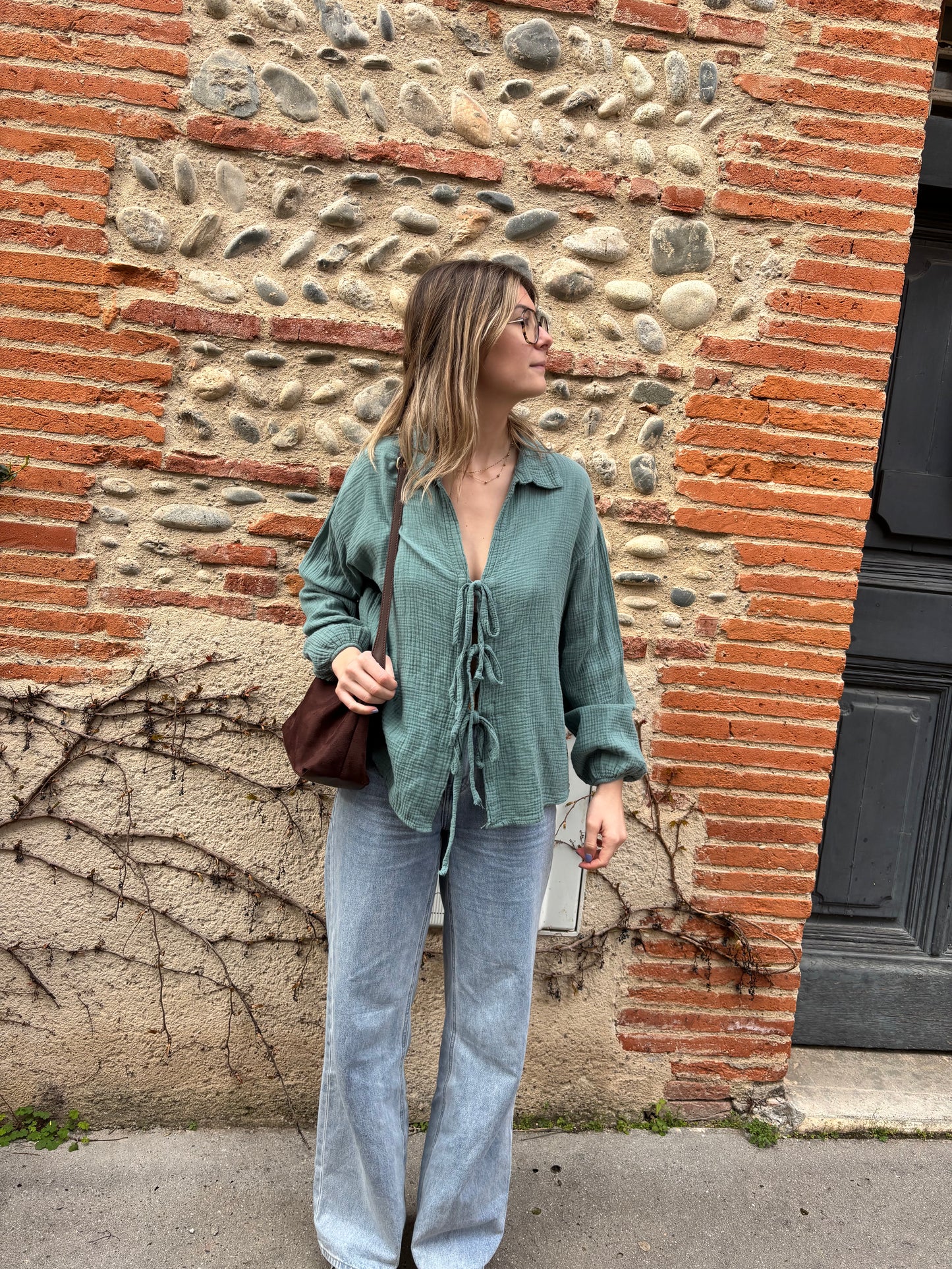 Chemisier, tendance pour femmes, très chic, de couleur bleue céladon