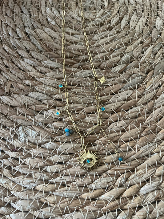 Pendentif soleil avec pierre précieuse