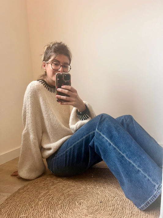 Jean célestin bleu pour femme coupe droite et large