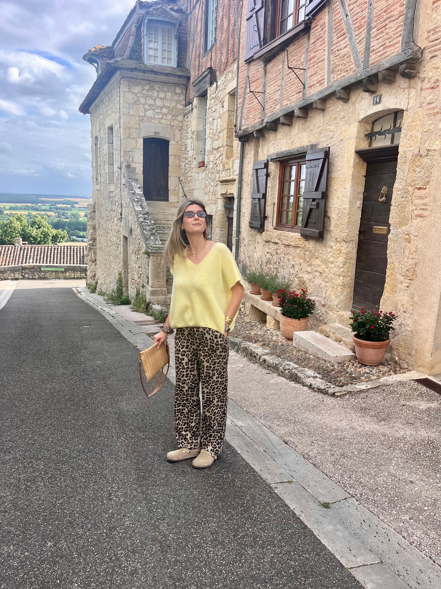 Pantalon pour femme en gaze de coton motifs léopard taille unique 