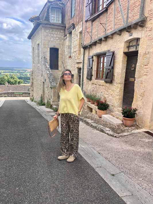 Pantalon pour femme en gaze de coton motifs léopard taille unique 