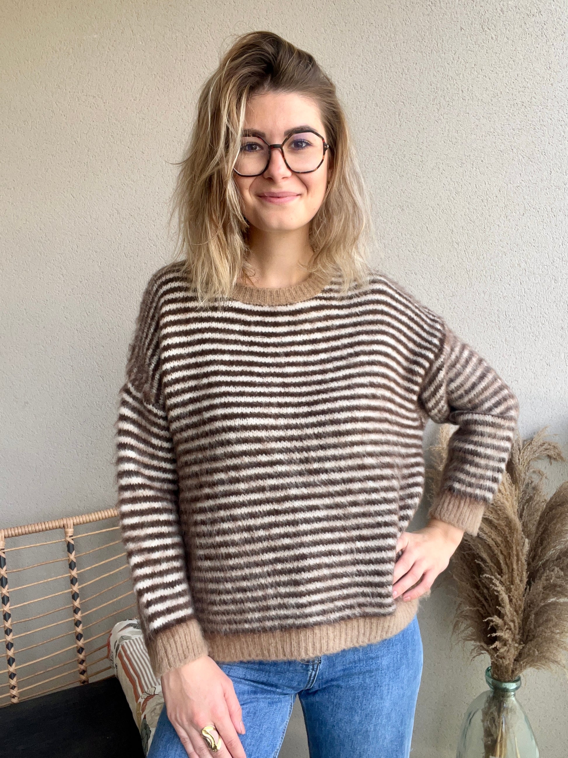 pull pour femme taille unique avec des rayures très doux et chaud pour la saison