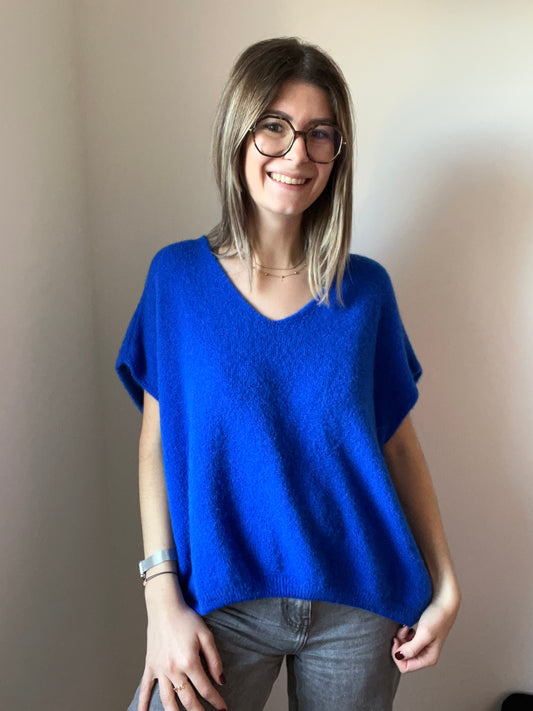 Pull de couleur bleue pour femmes en manches courtes