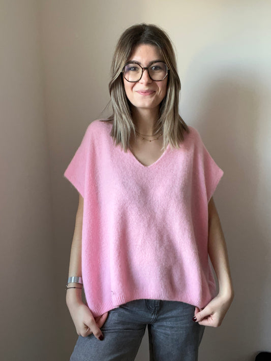 Pull pour femmes de couleur rose, bonbons, manches courtes