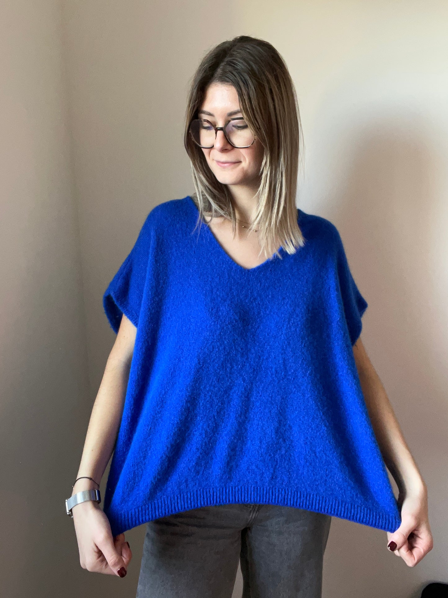 Pull couleur bleue pour femme, très doux, ne gratte pas hyper agréable à porter