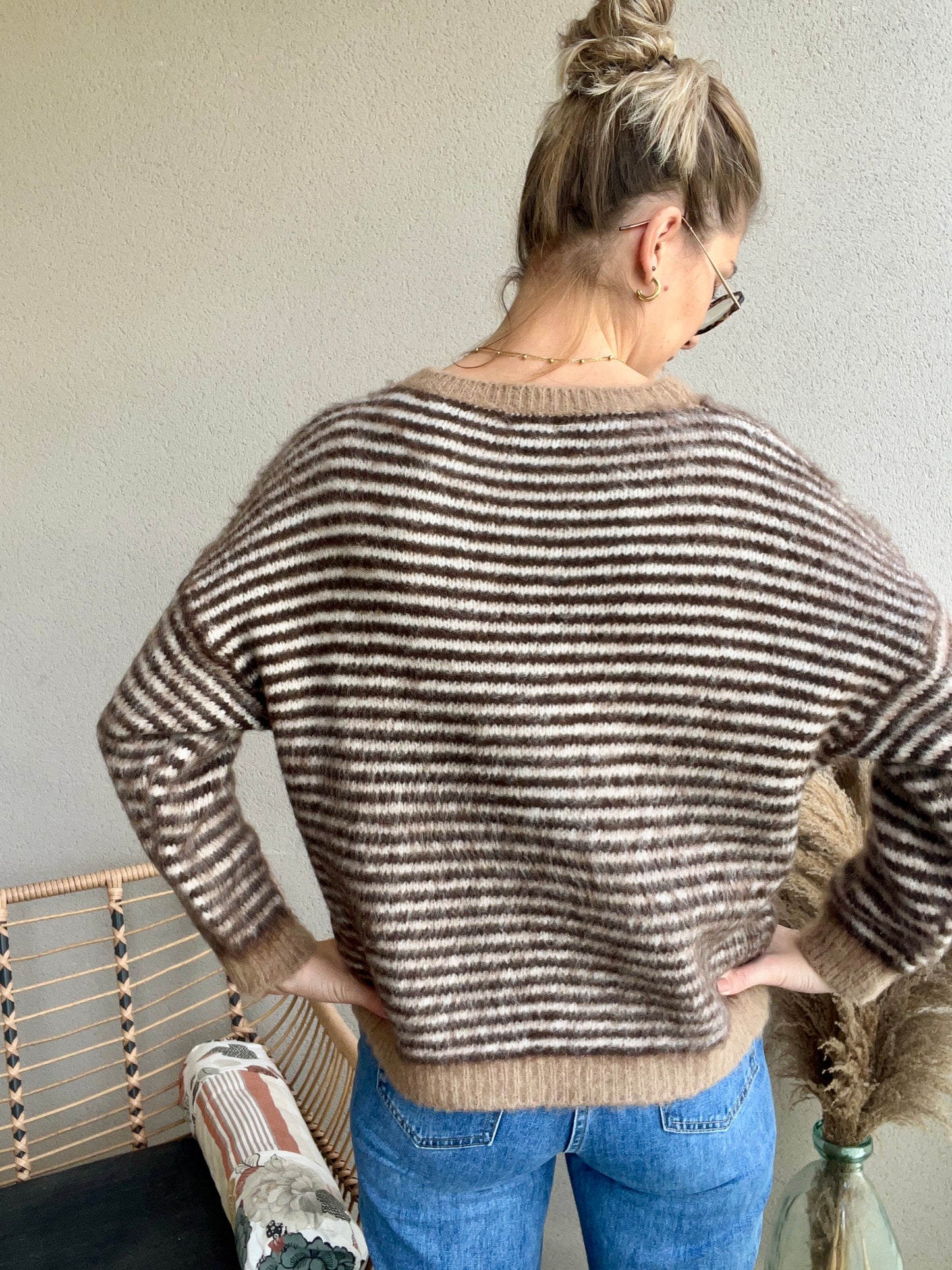 pull très doux pour femmes, rayé de couleur marron très tendance pour la saison hivernale