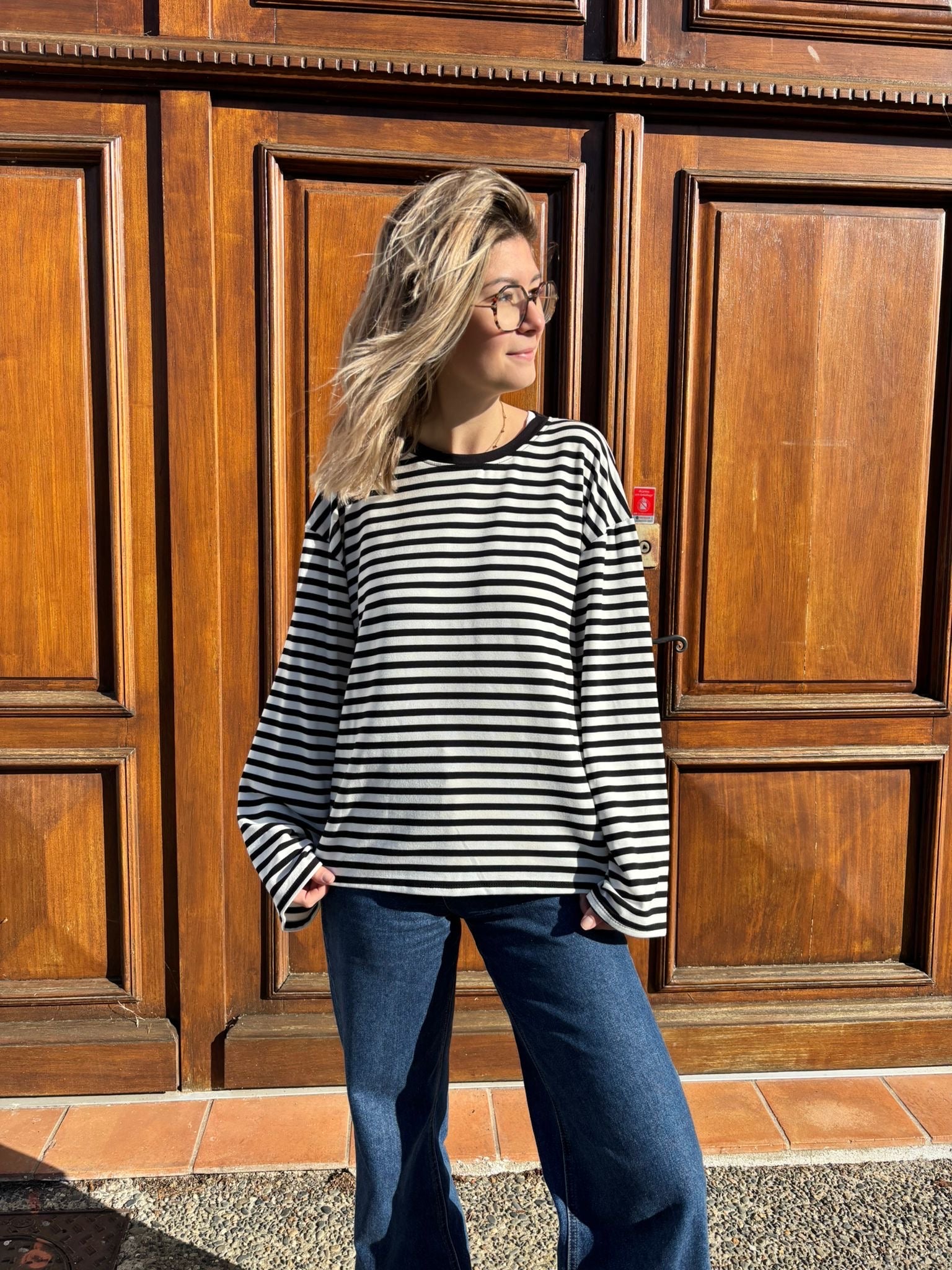 Pull à rayures pour femmes de couleur noir et blanc, style over size