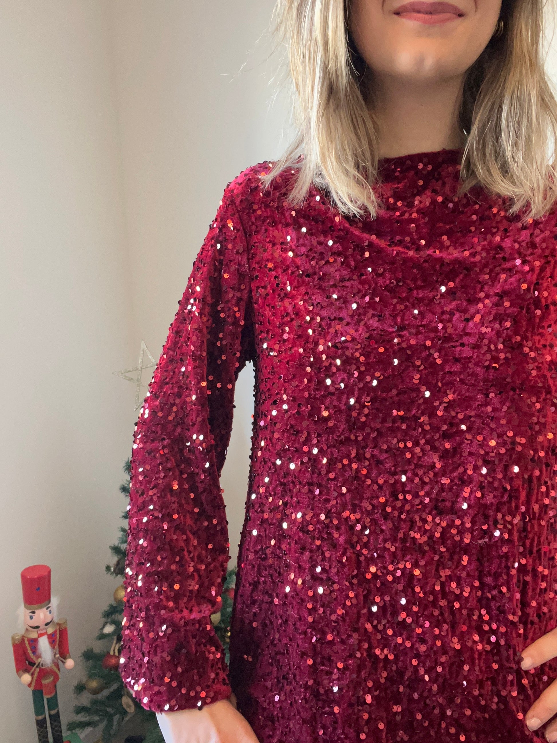 Robe à  sequins de couleur bordeaux pour femmes et adolescente