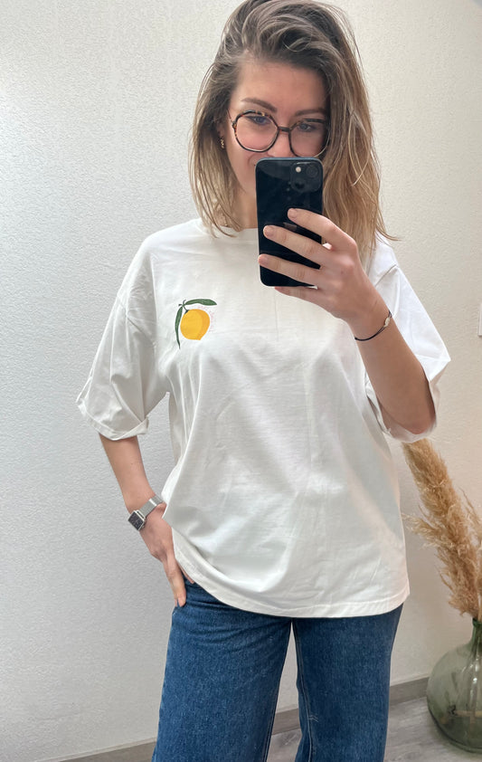 t-shirt Lemon blanc motifs citron