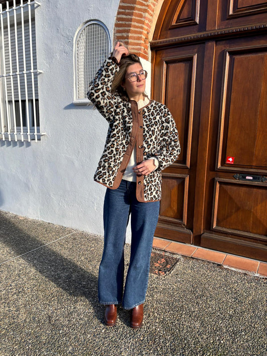 Veste pour femme, manches longues de couleur léopard, hyper tendance