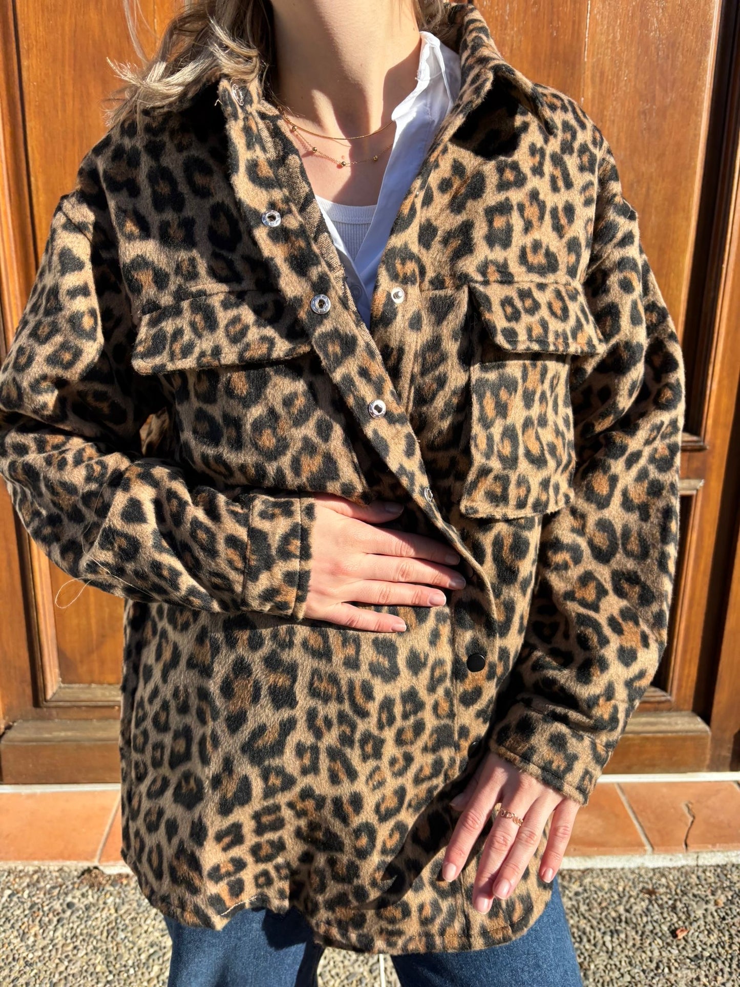 Veste douce oversize motifs leopard pour femme 