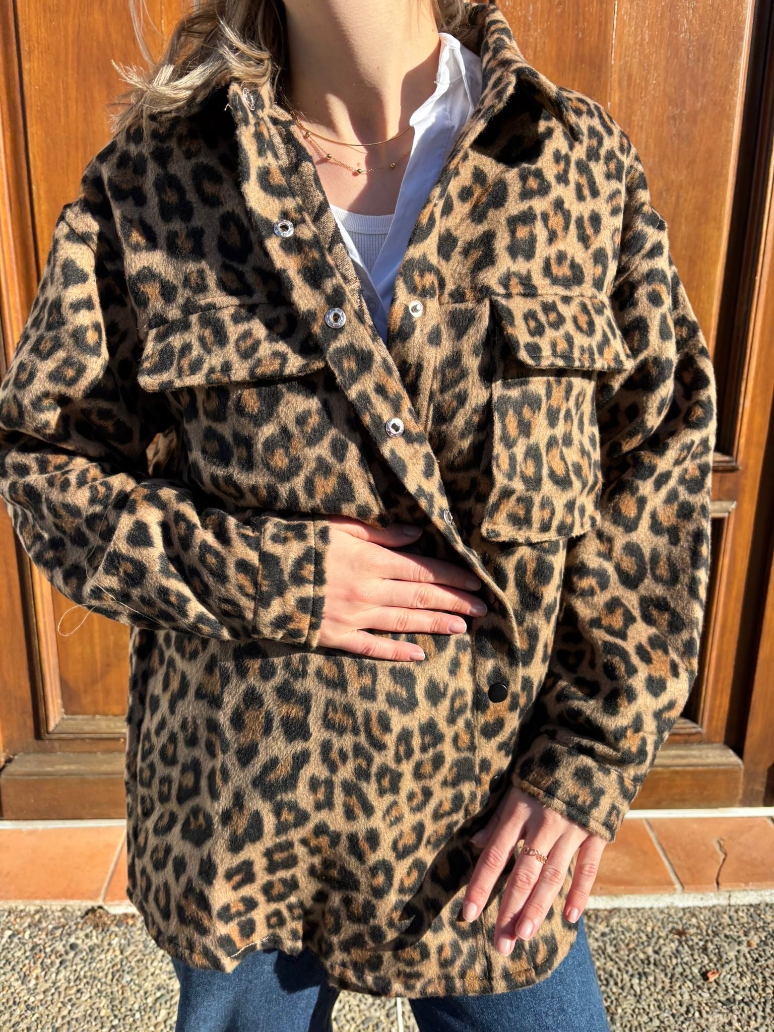 Veste douce oversize motifs leopard pour femme 