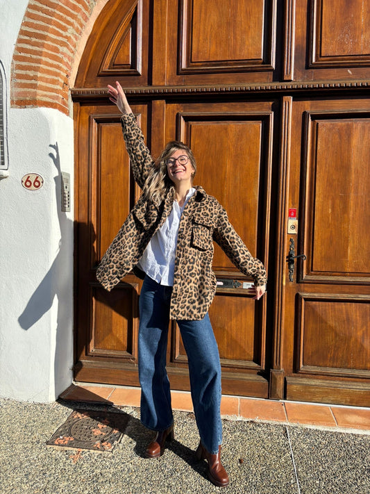 Veste pour femme motif léopard taille L style un peu oversize 
