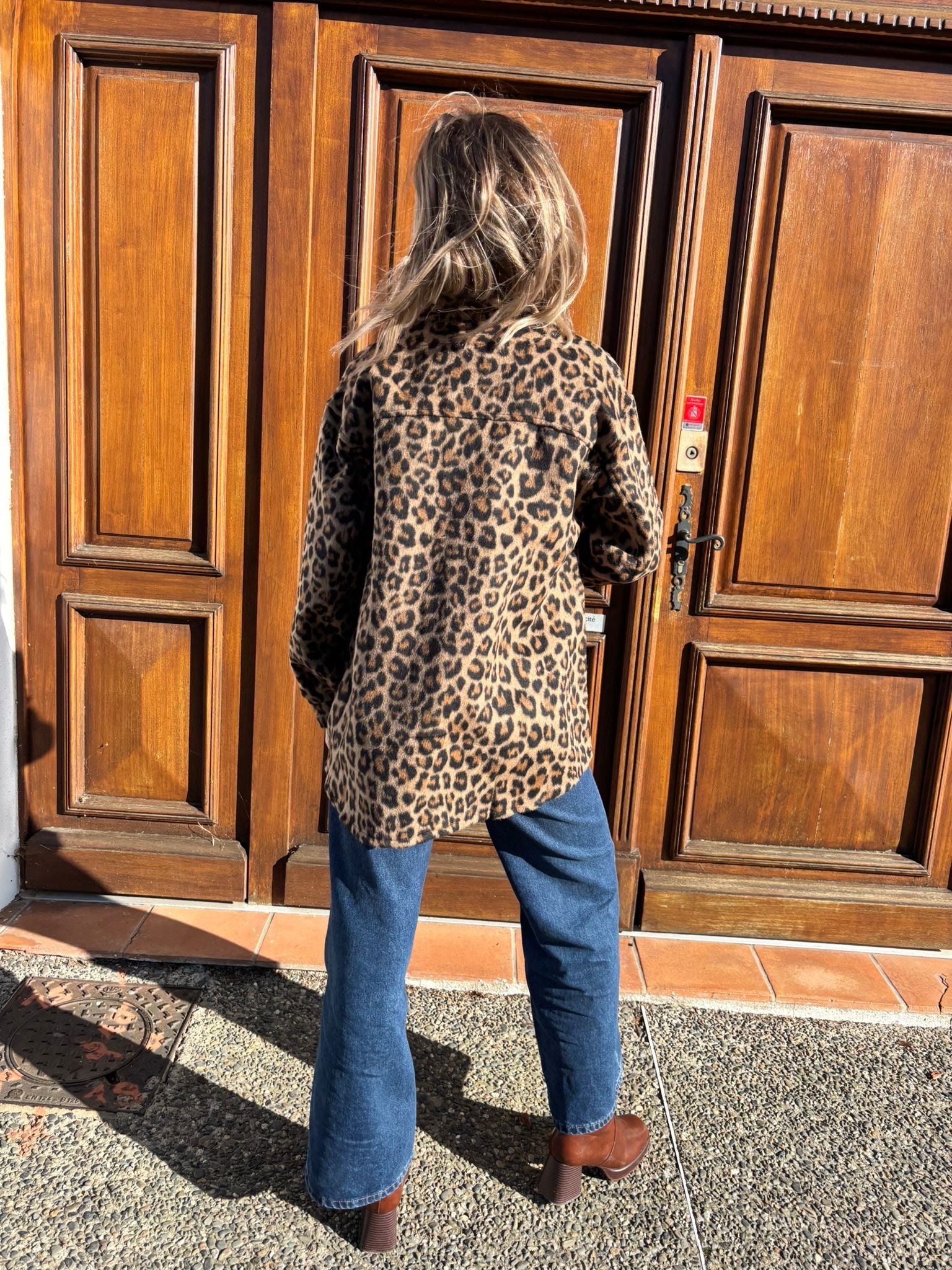 Veste oversize à motifs Leopard pour femme avec 2 poches sur le devant 