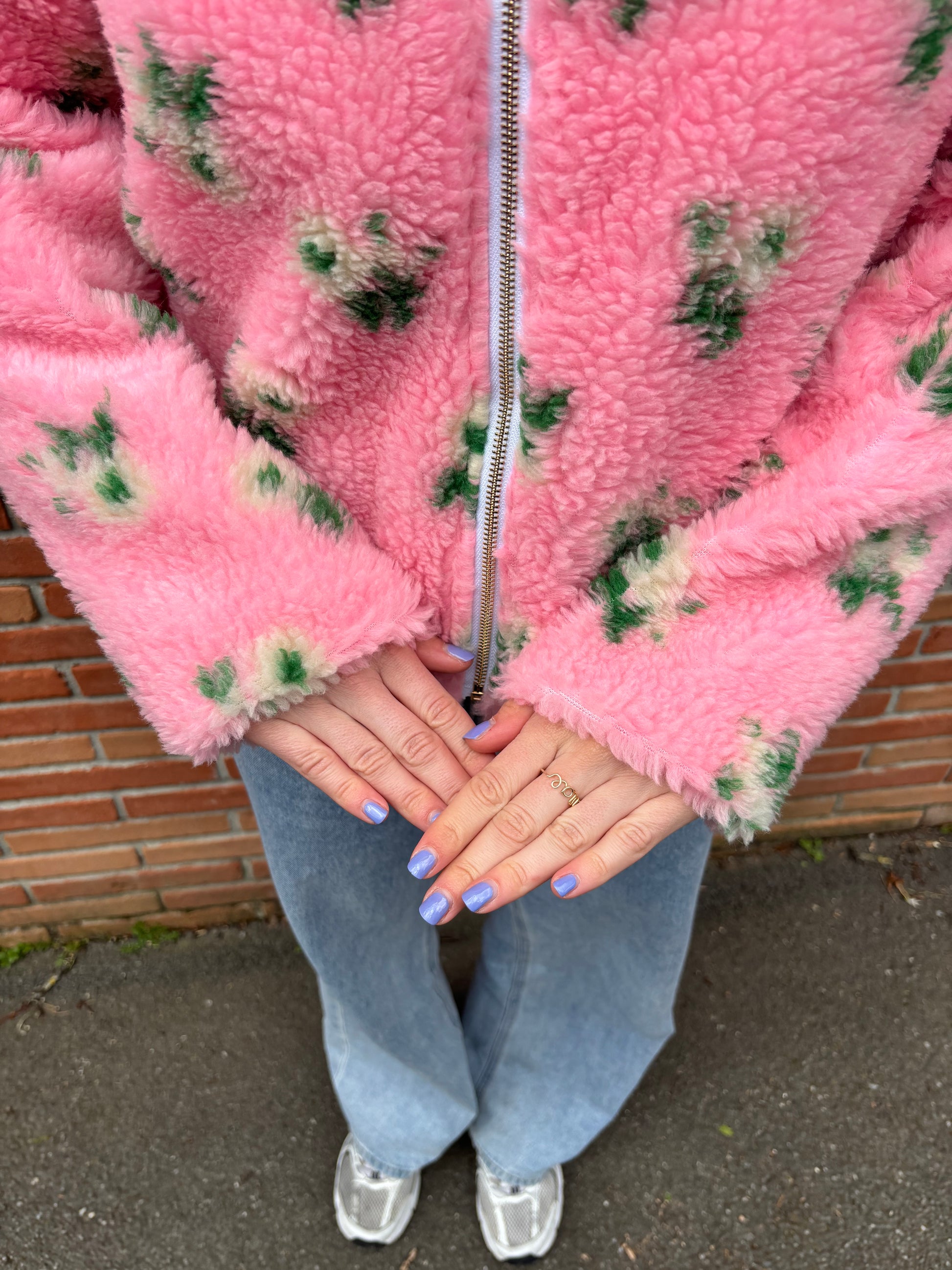Polaire femme rose imprimé fleurs, veste chaude et stylée hiver