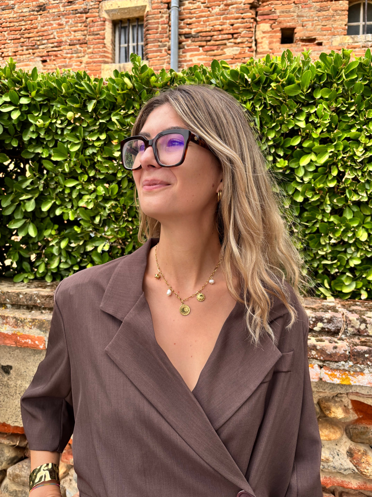  collier en acier inoxydable pour femme de couleur or avec brelloques