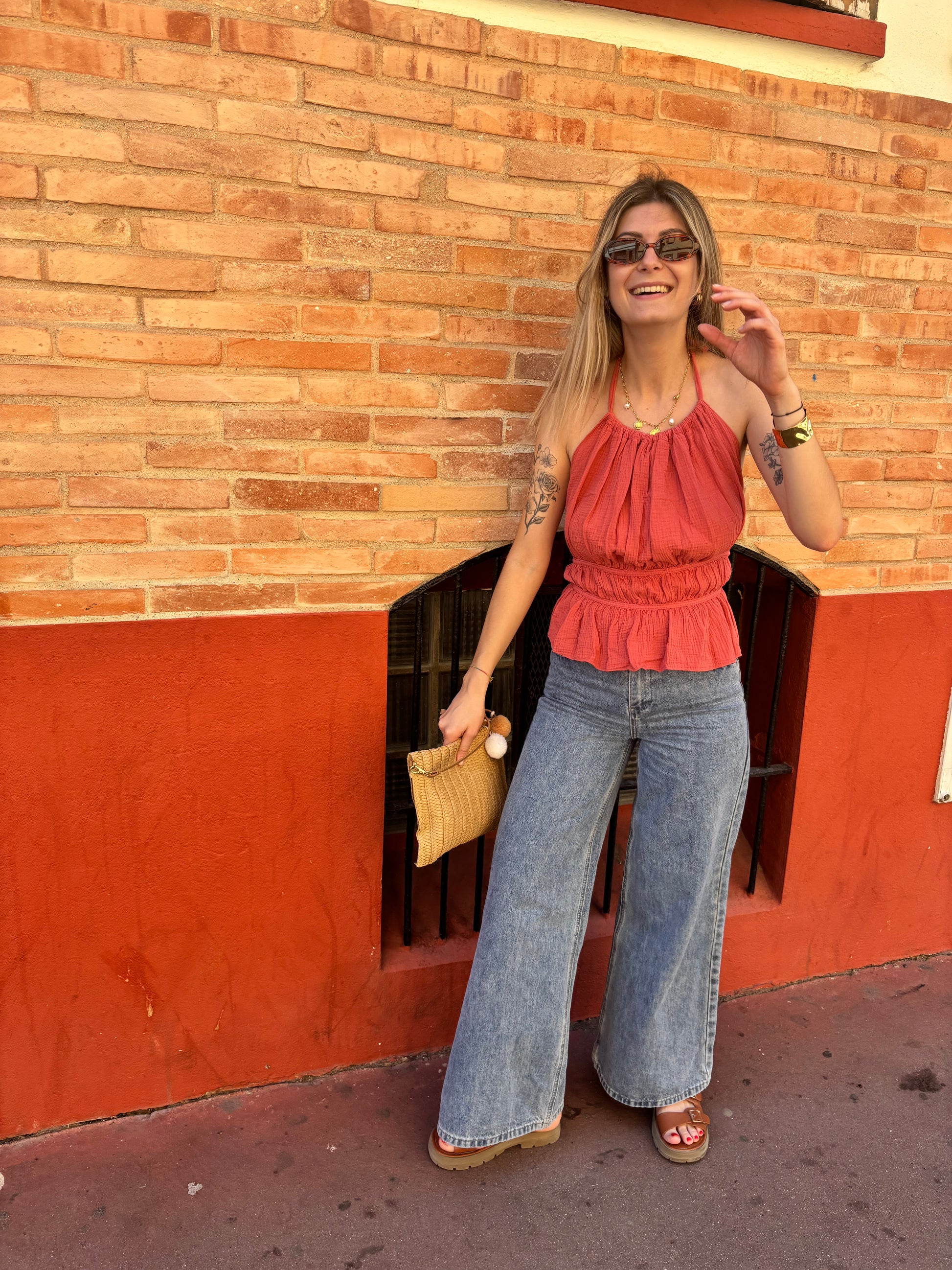 debardeur pour femme noeuds a noués dans le dos de couleur terracotta hyper tendance et elegant