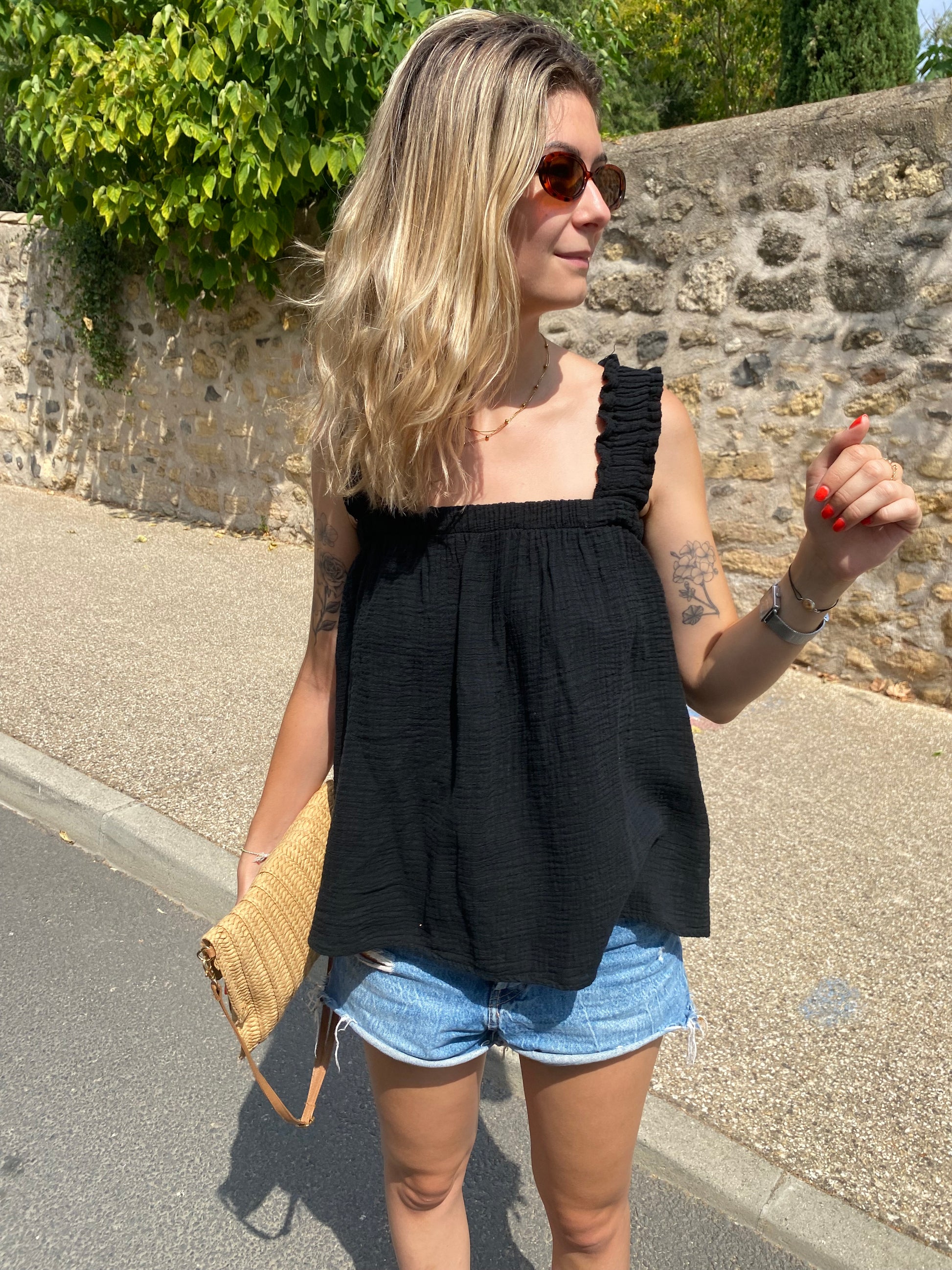 debardeur noir en coton pour femme taille elastique du 34 au 42