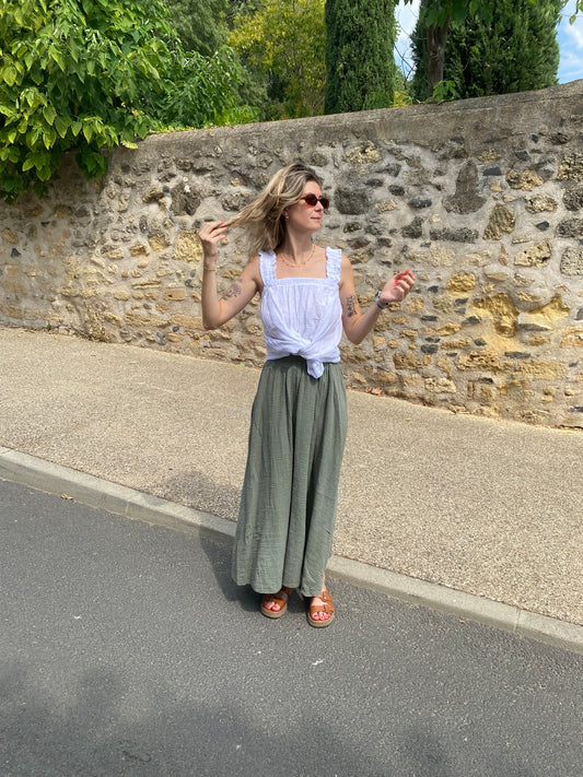 jupe longue en coton de couleur kaki pour femme hyper tendance et agréable a porter