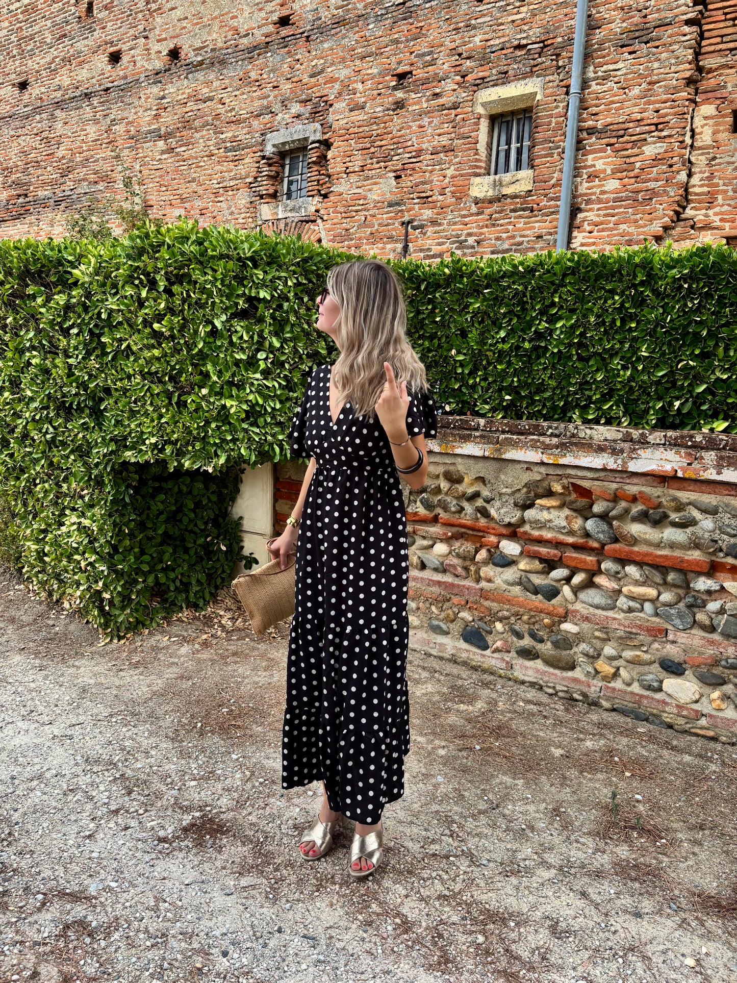 robe longue pour femme motifs pois hyper tendance et classique col v 