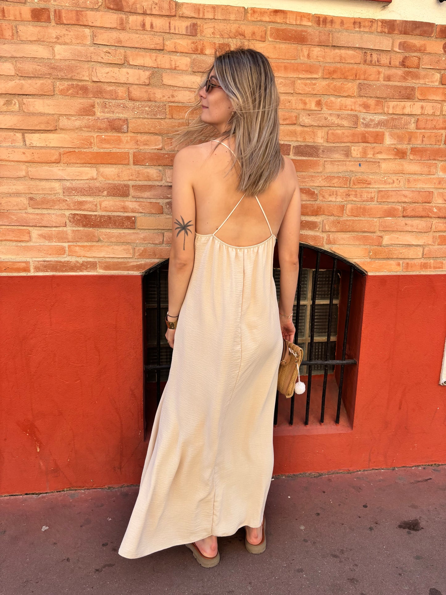 robe longue beige taille unique pour femme et adolescente 
