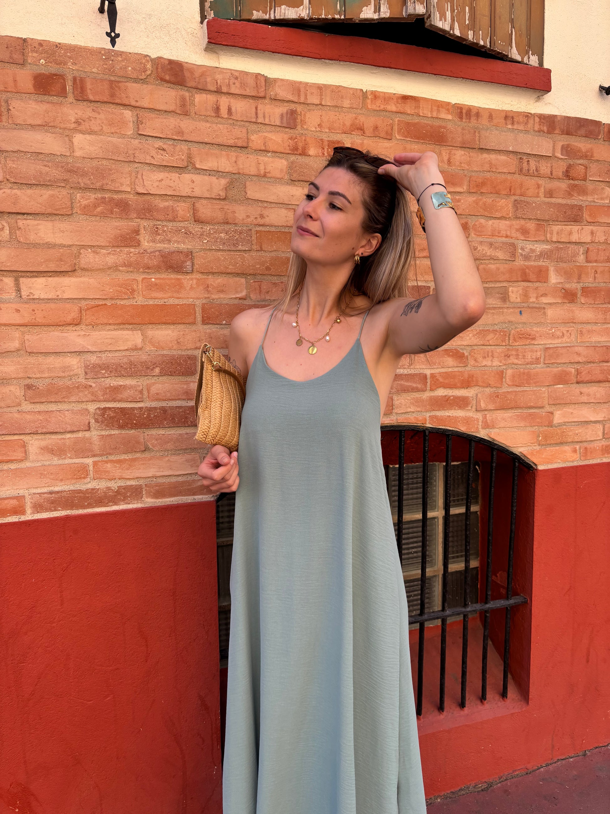 robe femme taille unique de couleur celadon a fines bretelles