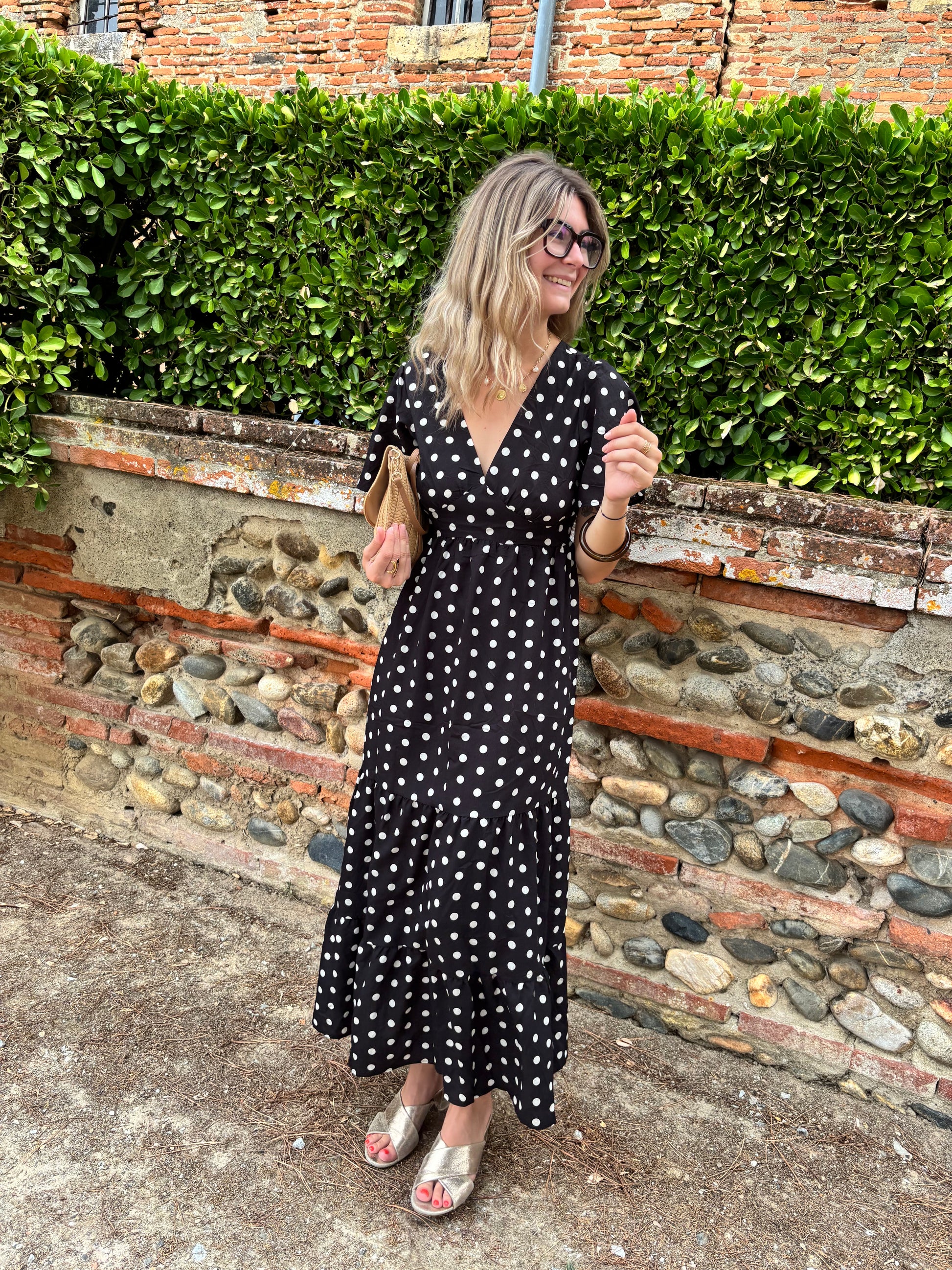 robe longue tendance a pois pour femme avec volant sur le bas de la robe hyper class