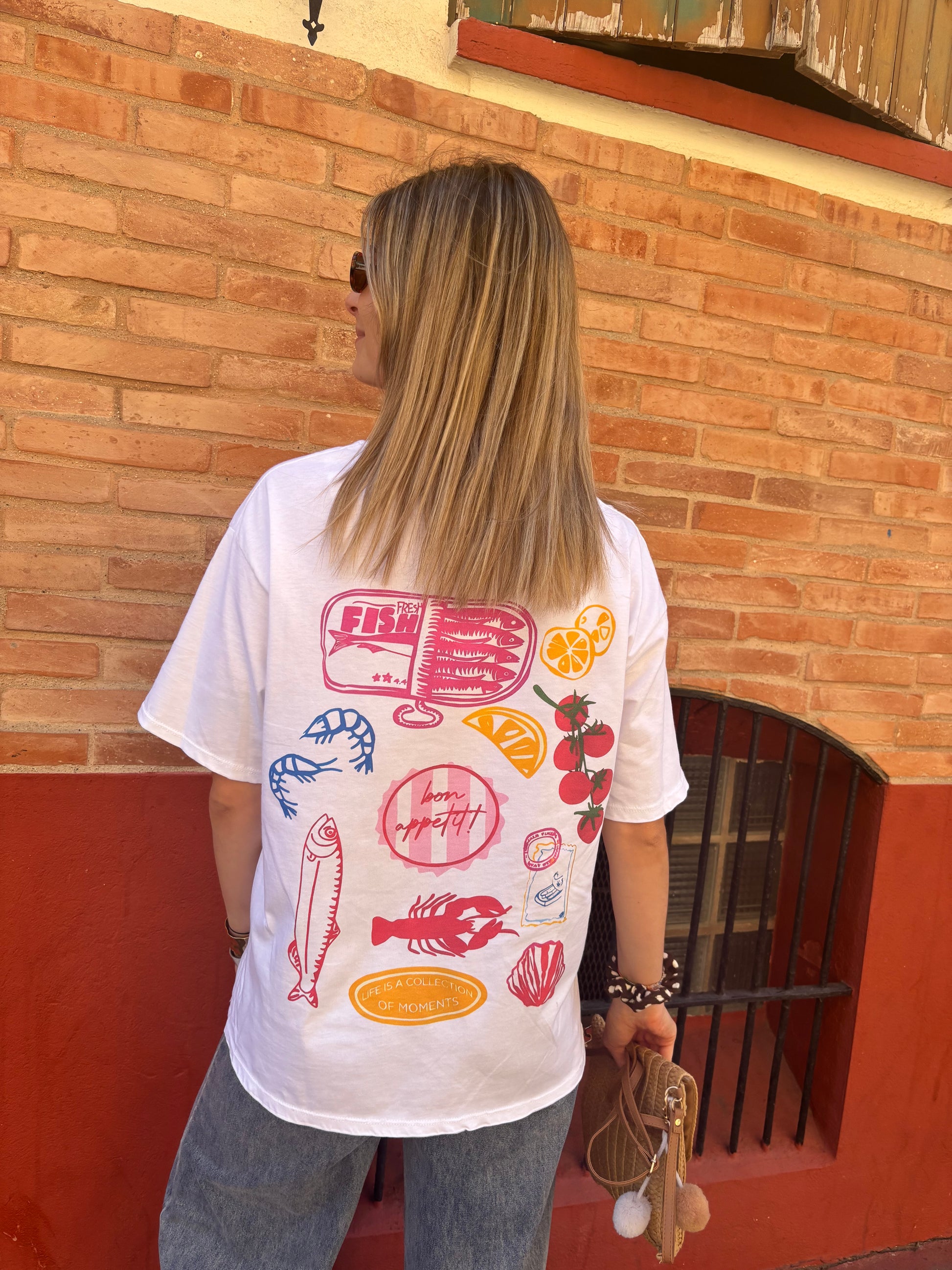 tshirt a motifs blanc imprimé dans le dos en coton