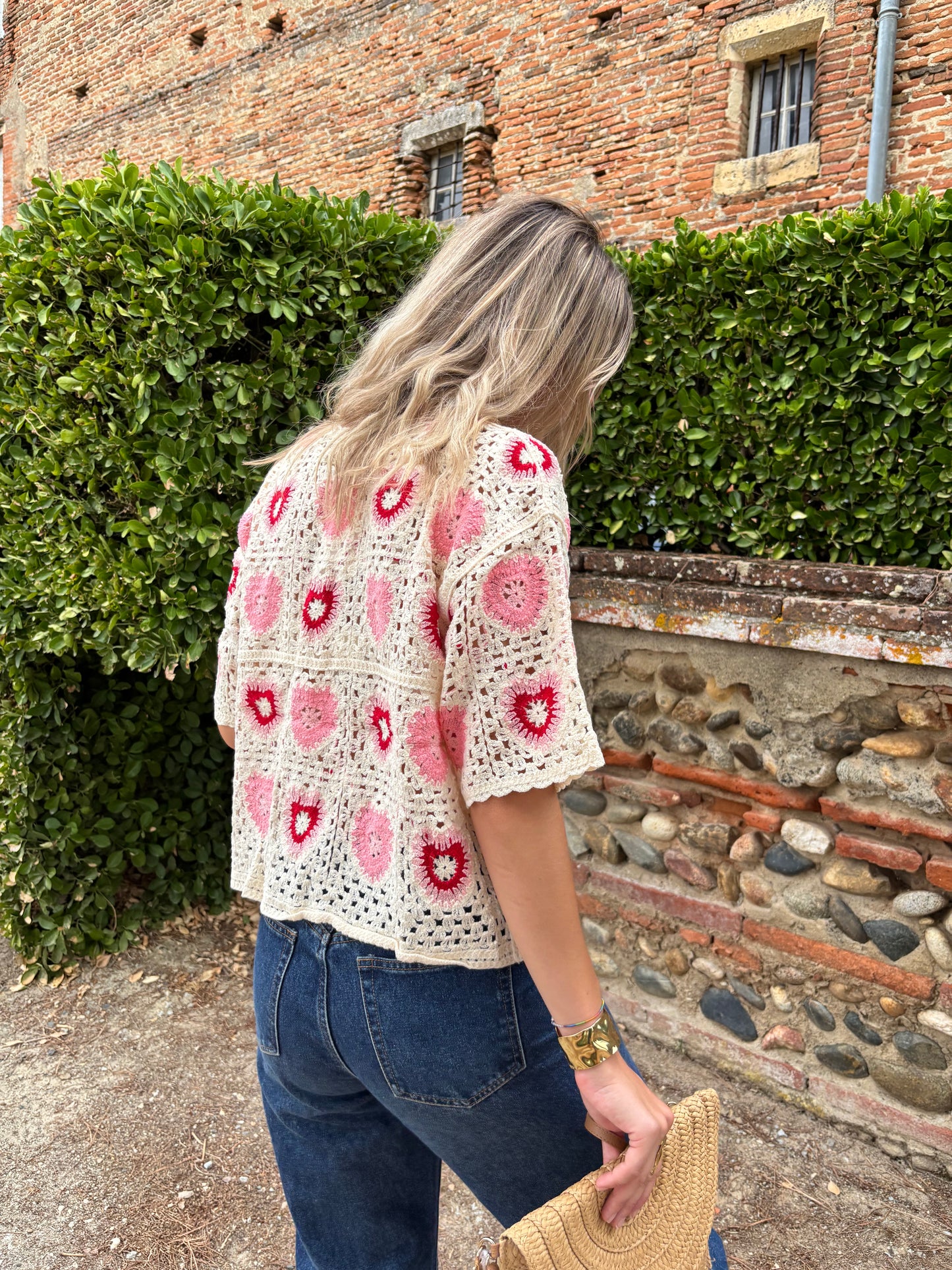 t shirt motifs coeur rose en crochet pour femme 